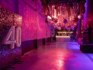 een kamer met roze lichtjes en een tafel met een persoon bij Bodega Iaccarini Wine Lodge by BT Homes in San Rafael