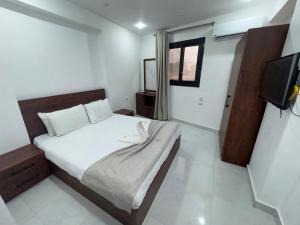 een slaapkamer met een bed en een flatscreen-tv bij Prince pyramids Historical in Caïro +12 foto's