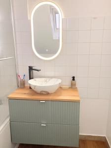 een badkamer met een wastafel en een spiegel bij Le cocon auvergnat in Lapalisse +21 foto's