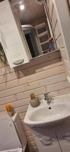 a bathroom with a sink and a mirror at Bambolina in Marche-en-Famenne