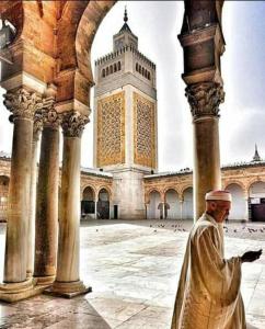Ein Mann steht vor einem Gebäude in der Unterkunft Hotel des Alliés in Tunis