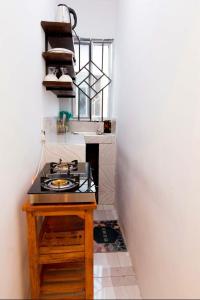 a kitchen with a counter with a stove in it at Lumora Deluxe Apartment in Tanga +4 photos