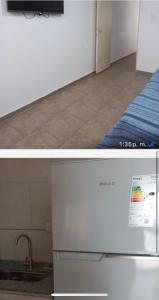 un frigorifero bianco in una stanza accanto a un letto di Centro San Rafael 1 a San Rafael Altre 24 foto