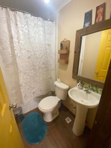 un bagno con un water bianco e un lavandino di Refugio urbano a Villarrica