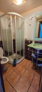 Un baño con ducha, inodoro y lavabo. en Casas Rurales Pie de la Cuesta1, en Vallehermoso 58 fotos más