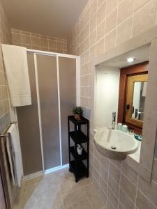 un baño con lavabo y ducha en Retiro Da Avo Lídia - Turismo Rural, en Mendiga