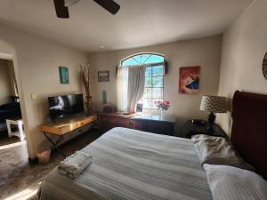 una camera da letto con un letto, una tv e una finestra di Casa Villafontana a Mexicali