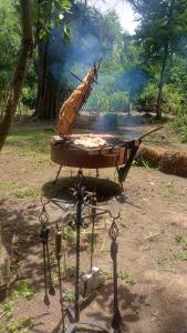 een ijzeren bed midden in een veld bij Casasdelta in Tigre