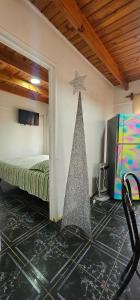 Postel nebo postele na pokoji v ubytování Cabaña pet friendly el quisco