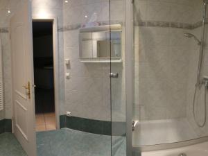 een douche met een glazen deur in een badkamer bij Holiday apartment with 2 bedrooms in Bergholz +18 foto's