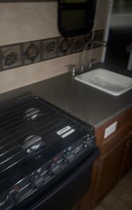 een keuken met een kookplaat en een wastafel bij Ver-El RV Park & Campground in Concord +8 foto's