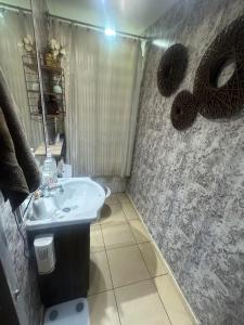 a bathroom with a sink and a shower at La casa de Belén in Valdivia +22 photos