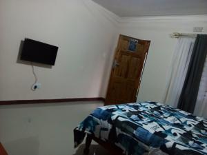 a bedroom with a bed and a television on the wall at Casa Havilah Inn in Chanamo