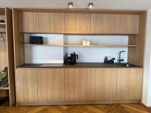 Kuchyň nebo kuchyňský kout v ubytování Almrösle Apartments