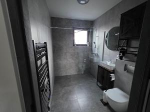 ein kleines Badezimmer mit Toilette und Waschbecken in der Unterkunft Domki Przystankowe 4 żywioły in Smerek + 11 Fotos