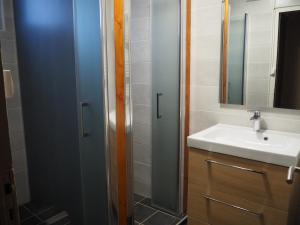 ein Badezimmer mit Dusche, Waschbecken und Spiegel in der Unterkunft Clairefont in Castelsarrasin + 26 Fotos