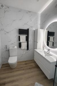 een witte badkamer met een toilet en een wastafel bij Appart Hotel 23 - Le Cocon Creusois 2 in Guéret