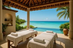 drie massagetafels met uitzicht op de oceaan bij JAZ Adonia in Uroa