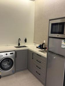 une cuisine avec un réfrigérateur et une machine à laver dans l'établissement luxury royal apartments, à Quai