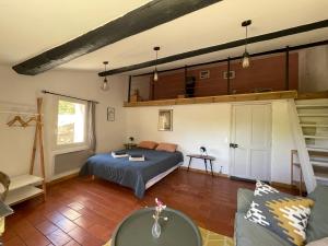 a bedroom with a bed and a couch in a room at MAS-Calou in Coustellet