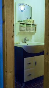 un baño con lavabo y espejo en Chalet alpin authentique au cœur du Valais, Hérémence, en Saint-Martin