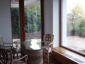 een glazen tafel en stoelen in een kamer met een raam bij Lucky 55 in Praag