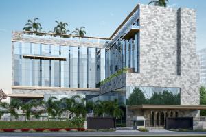 eine Darstellung eines Gebäudes mit Bäumen davor in der Unterkunft Taj Palace, Lucknow in Lucknow