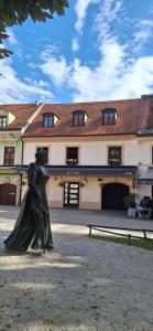 a statue of a woman in front of a building at Tkalča Room 22 in Zagreb