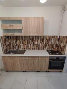 una cucina con lavello e fornello di Ely Renting a Văleni