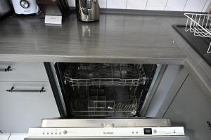 een oven die onder een aanrecht in een keuken staat bij ROTH Apartments Wuppertal-HBF in Wuppertal