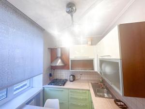 a small kitchen with a sink and a stove at Central City Puskin Street in Chişinău