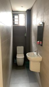 ein Badezimmer mit Toilette und Waschbecken in der Unterkunft Pearlmab villa in Tema