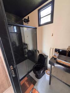 une salle de bain avec douche et toilettes dans l'établissement Container - Pura Vida, à Uruçuca