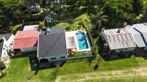 an aerial view of a house with a swimming pool at Casa Lago in Santa Ana