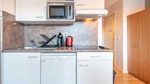 a kitchen with a sink and a microwave at Les Balcons d Aix N701 2P6 in Les Déserts