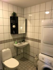 a bathroom with a toilet and a sink at Hedemora Logi in Hedemora +64 photos