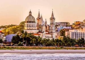 a view of the cathedral of nicaragua from the water at Recanto do Ofurô in Ilhéus