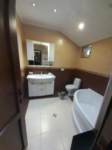 a bathroom with a tub and a sink and a toilet at Apartment Nana in Mtskheta +45 photos