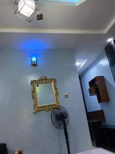a mirror hanging on a wall with a camera at DThomes in Ibadan