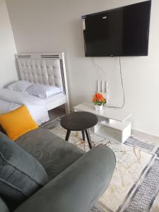 a living room with a couch and a bed at Studio BNB Meru town CBD in Meru