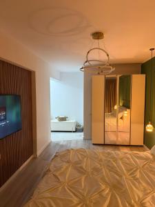 Cette grande chambre comprend un lit et une télévision. dans l'établissement Dobroesti House 13, à Colentina