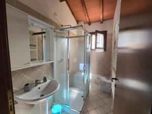 een badkamer met douche, wastafel en toilet bij Villette di Contignano in Contignano +73 foto's