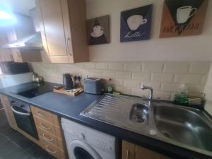 a kitchen with a sink and a washing machine at West Park One Bedroom in South Shields