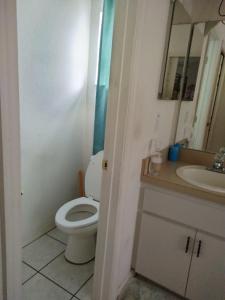 a bathroom with a toilet and a sink at La casa in Winter Haven
