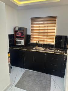 una cucina con lavandino, forno a microonde e finestra di Property Pioneers a Accra