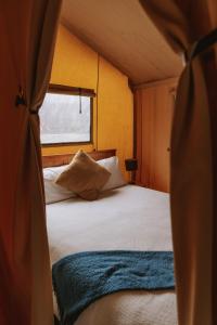 En eller flere senge i et værelse på Raglan Rural Retreats - Kauri Tent