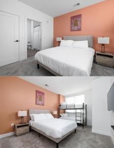 Postel nebo postele na pokoji v ubytování Amazing Townhome in Indy - Free Parking and Gym