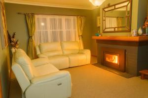 een woonkamer met een bank en een open haard bij Hidden Gem - St Mary's in Saint Marys +11 foto's