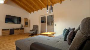 TV a/nebo společenská místnost v ubytování Bungalow in ruhiger Sonnenlage direkt am Lechweg