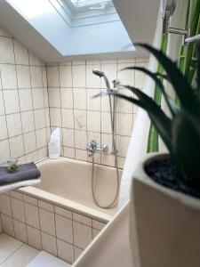 Et badeværelse på 2-Raum Ferienwohnung "Am Dorfbach"